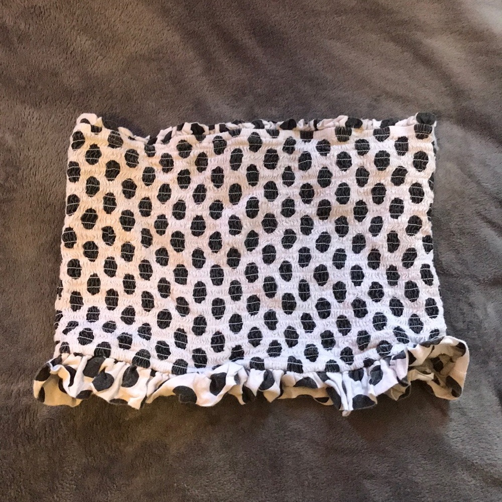 a black & white polkadot tube top